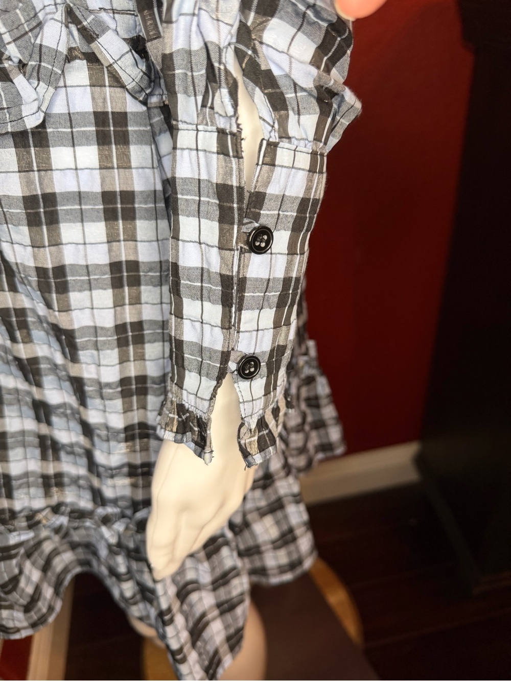GANNI Charron Checked Seersucker Ruffle Mini Dress Serenity Blue Size 36 - Picture 6 of 12